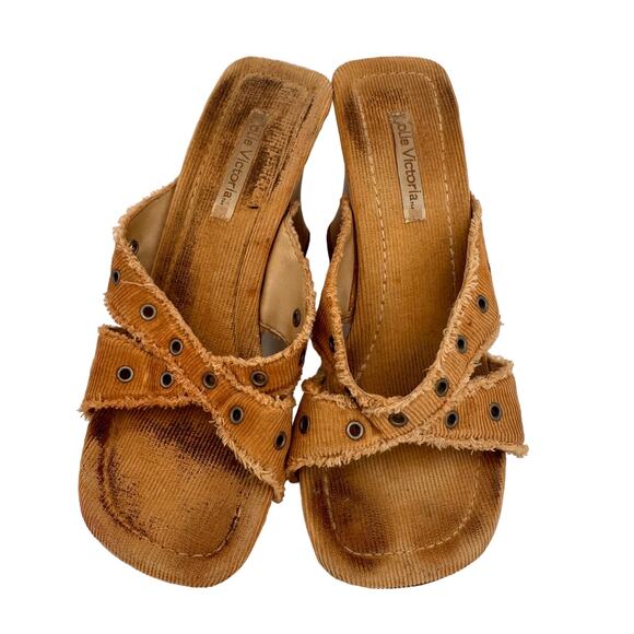 Jolie Victoria Corduroy Grommet Platform Wedge Slip On Sandals Size 7.5 - Picture 8 of 11